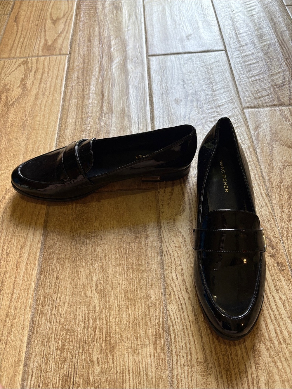 Marc Fisher Black Patent Penny Loafers - Glossy Finish